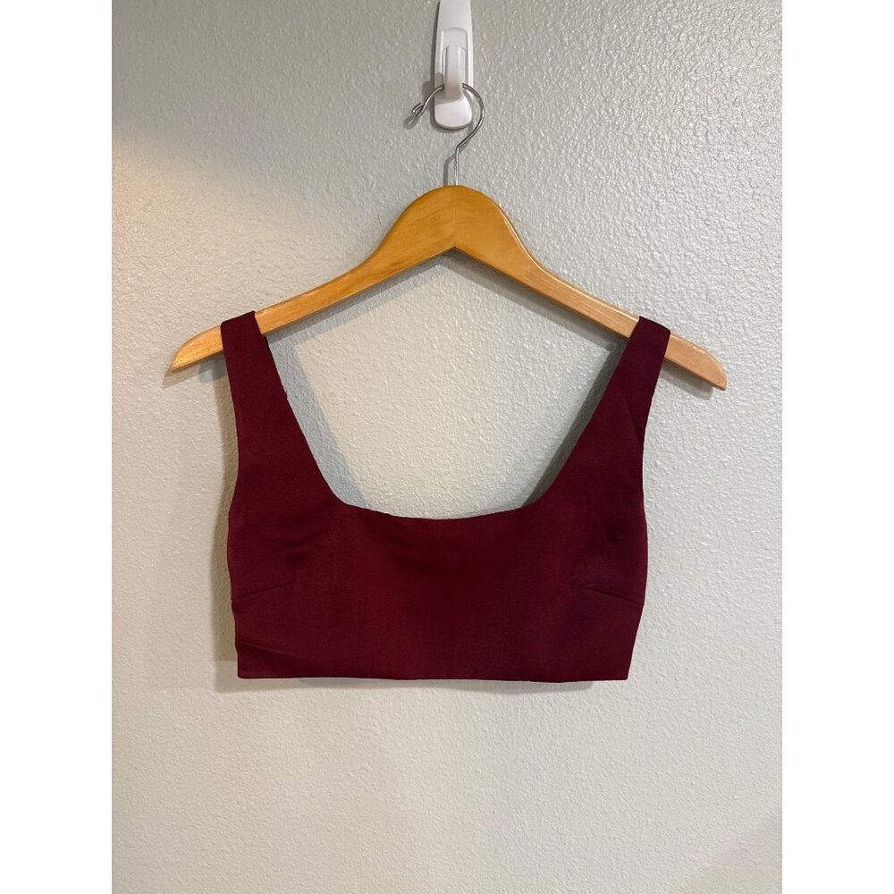 NIA Crop Top Women‎ Medium Burgundy Square Neck Smocked Back NWT